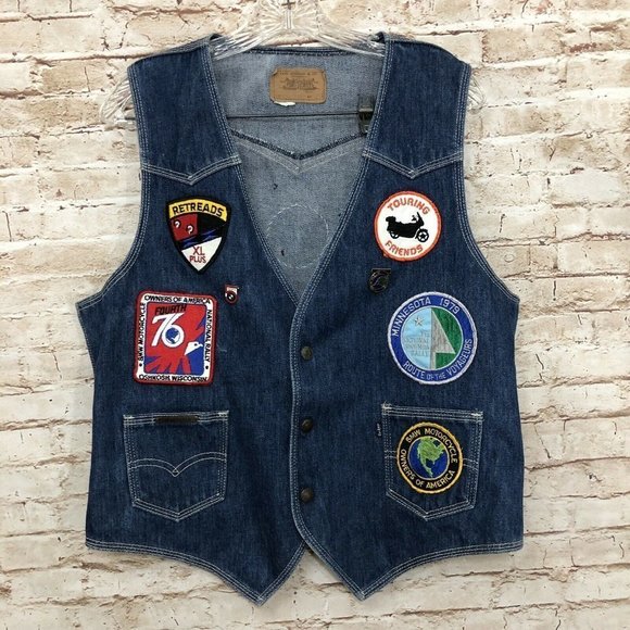 Vintage Big E Levi's Denim Vest BMW Motorcycle